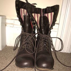 Brown lace up booties